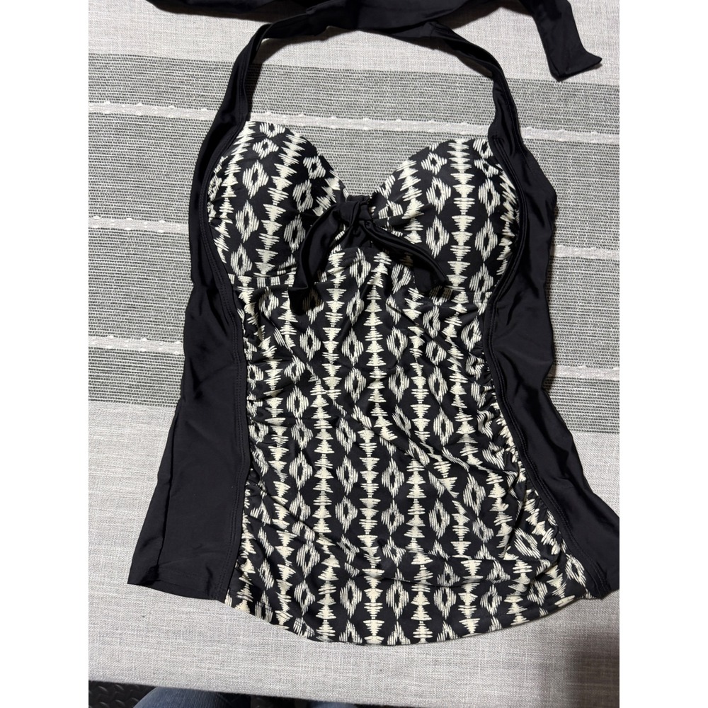 Merona Womens Black White Geometric Ruched Halter Tankini Swim Top Small